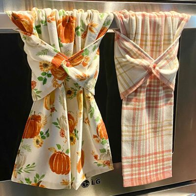 Pumpkins and Plaid Fall Kitchen Towels Set of 2
