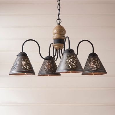 Punched Tin Shade 4 Arm Chandelier