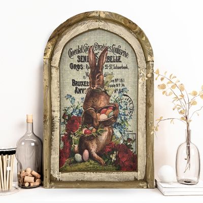 Rabbit With Eggs Arch Framed Linen Print