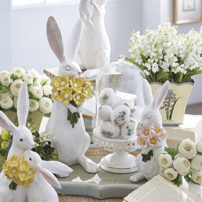 Cheerful Rabbit With Flowers Statue