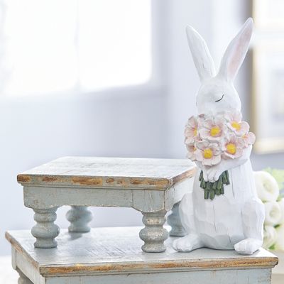 Tranquil Rabbit With Flowers Statue