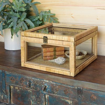 Rattan and Glass Display Case