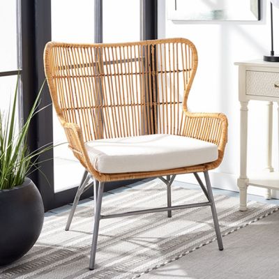 Rattan Back Cushioned Accent Chair
