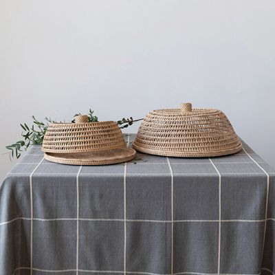 Rattan Tray With Dome Cover Set of 2