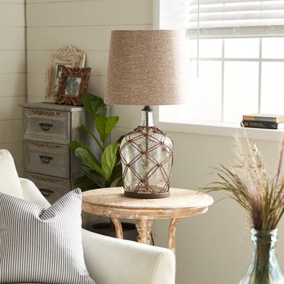 Rattan Wrapped Glass Base Table Lamp