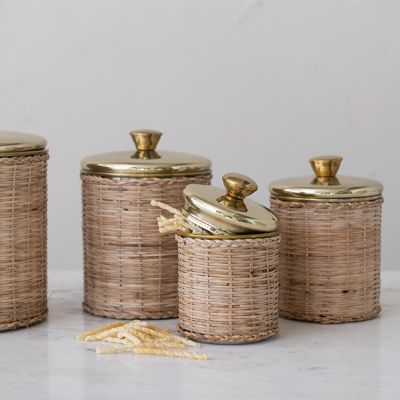 Rattan Wrapped Storage Canisters Set of 4