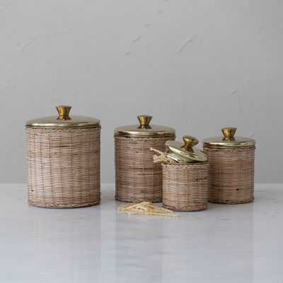Rattan Wrapped Storage Canisters Set of 4
