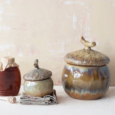 Reactive Glaze Acorn Honey Jar with Dipper