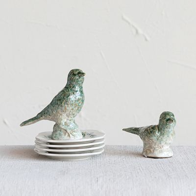 Reactive Glaze Bird Figurine Set of 2