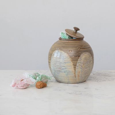 Reactive Glaze Lidded Stoneware Canister Jar