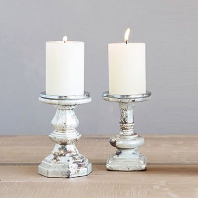 Reactive Glaze Pillar Candle Holder Set of 2