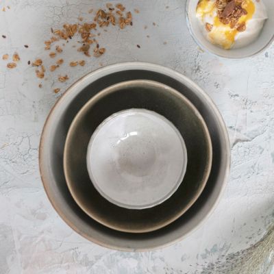 Reactive Glaze Pleated Stoneware Bowl