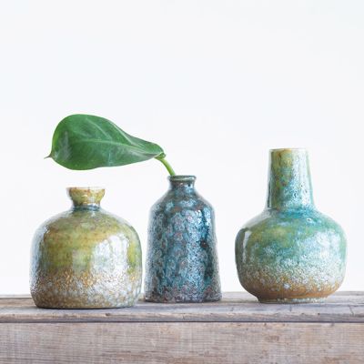 Reactive Glaze Stoneware Bud Vase Collection Set of 3