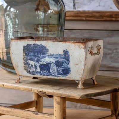 Rectangle Blue Pastoral Tole Container