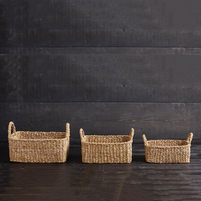 Rectangle Seagrass Basket With Handles Set of 3