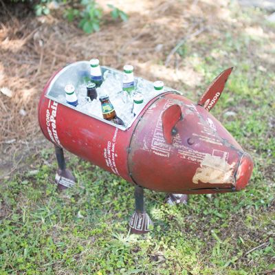 Recycled Iron Standing Pig Planter