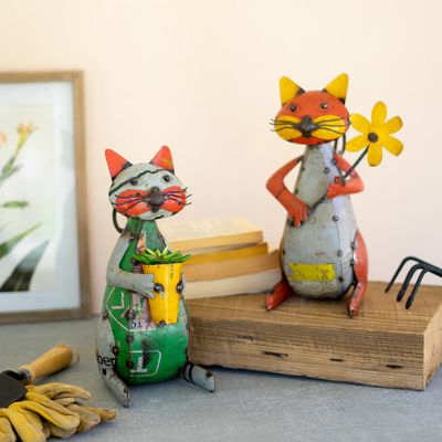Recycled Iron Tabletop Cat Decor Set of 2