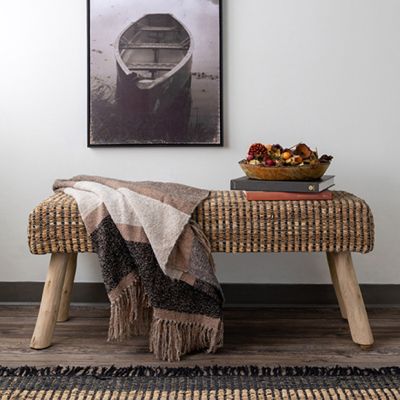 Recycled Leather Farmhouse Bench