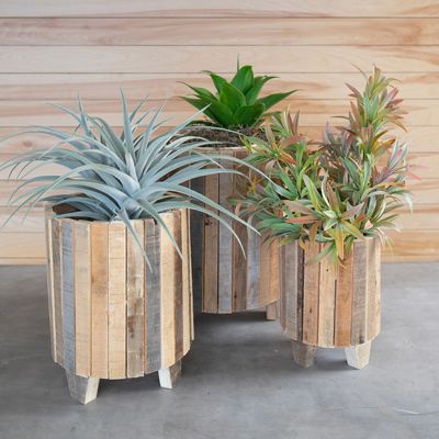 Recycled Wood Footed Planter Set of 3