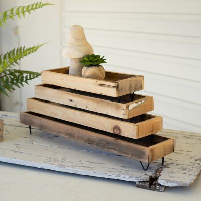 Recycled Wood Footed Planter Tray Set of 4