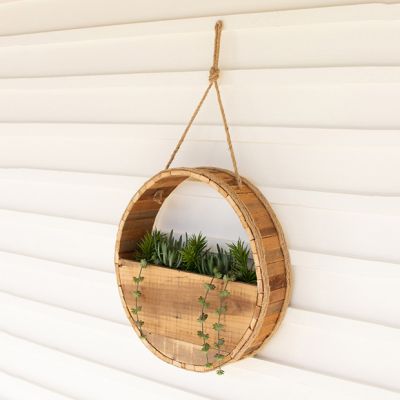 Recycled Wood Round Hanging Wall Planter