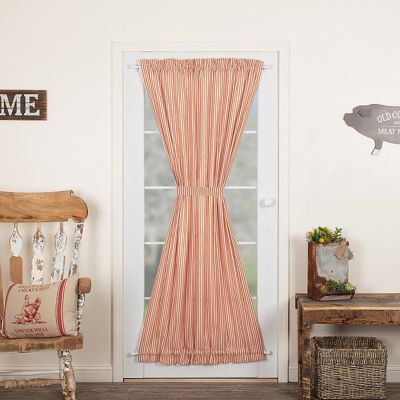Red Country Ticking Stripe Door Curtain Panel
