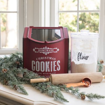 Red Metal Christmas Cookie Bin