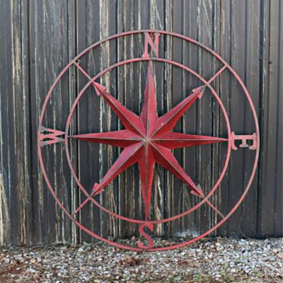 Red Metal Compass Rose Wall Decor