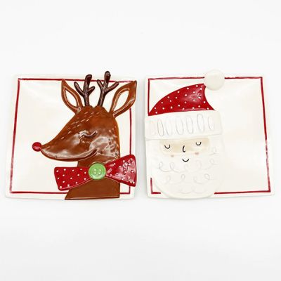 Reindeer and Santa Holiday Plate Set of 2