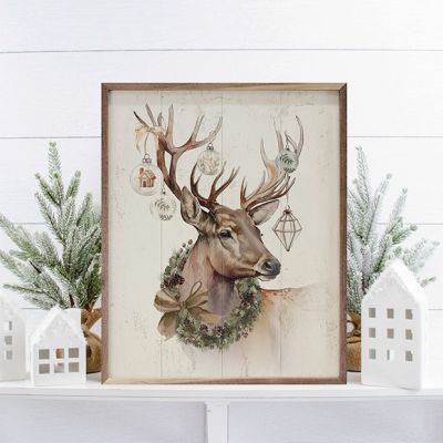 Reindeer With Ornaments And Wreath Wall Art