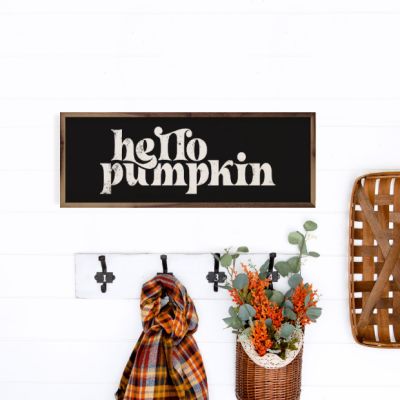 Retro Hello Pumpkin Black Framed Sign