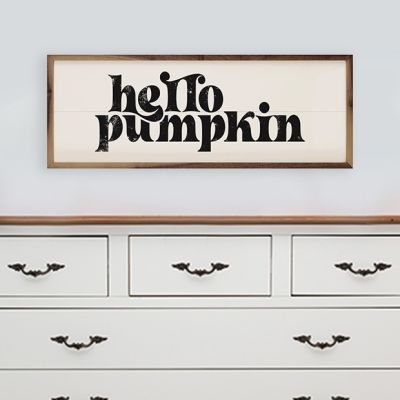 Retro Hello Pumpkin White Wall Art