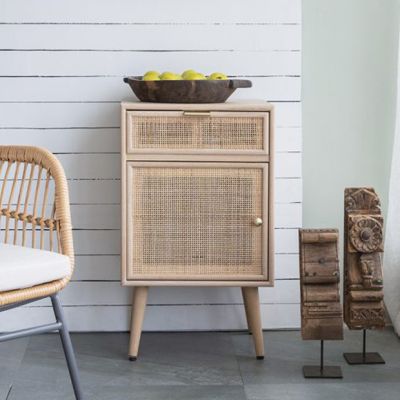 Retro Wood and Rattan Accent Cabinet