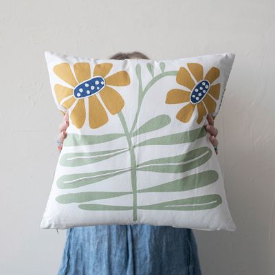 Reversible Floral Print Throw Pillow