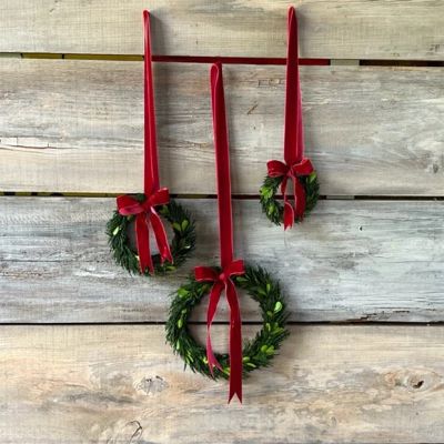 Ribbon Hanging Boxwood Wreath Set of 3