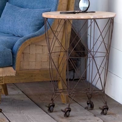 Rolling Wire Basket Accent Table