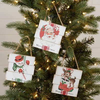 Rope Hanging Christmas Icon Rustic Ornaments Set of 3