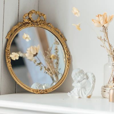 Rose Detail Gold Finish Wall Mirror