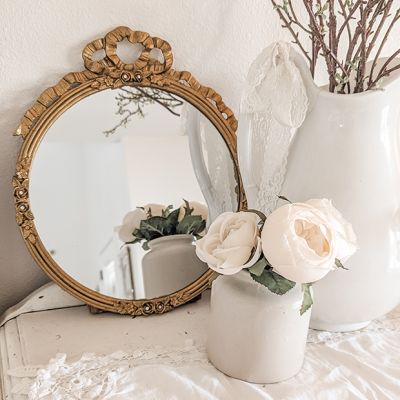 Rose Detail Gold Finish Wall Mirror