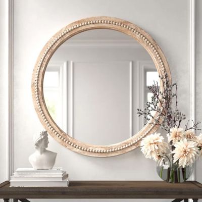 Round Beaded Wood Wall Mirror