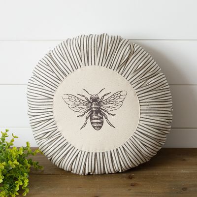 Round Cotton Bee Print Accent Pillow