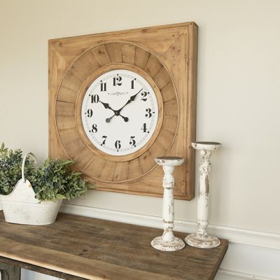 Round Face Square Wood Wall Clock