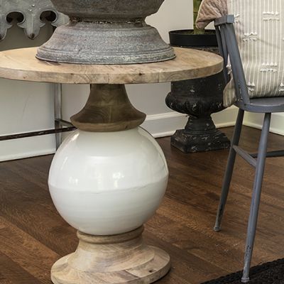 Round Mango Wood and Metal Accent Table