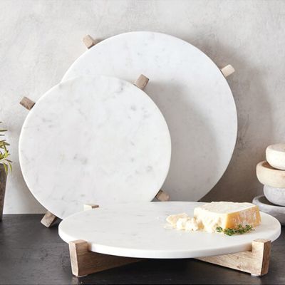 Round Marble Tray With Wood Stand