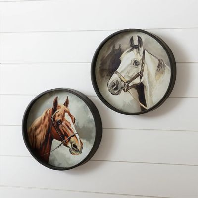 Round Metal Framed Horse Print Set of 2