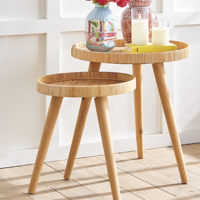 Round Rattan Nesting Tables Set of 2