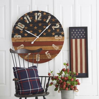 Round Wood Americana Wall Clock