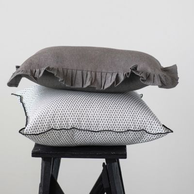 Ruffle Trim Charcoal Lumbar Pillow