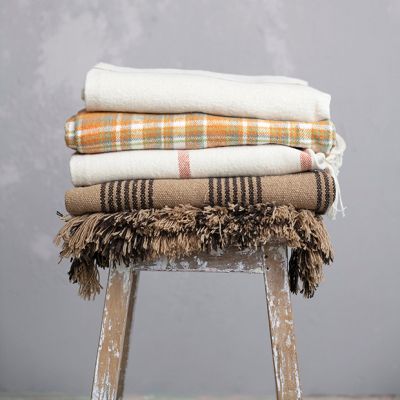 Rust Stripe Cotton Flannel Throw Blanket