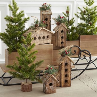 Rustic Birdhouse Ornaments Set of 5